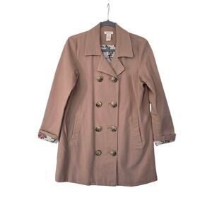 Sundance Tan Cotton Double Breasted Floral Lining Neutral Peacoat Jacket Size XS